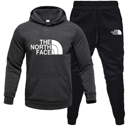 Men's pullover with fleece hoodie sweatshirt set printed casual sports set