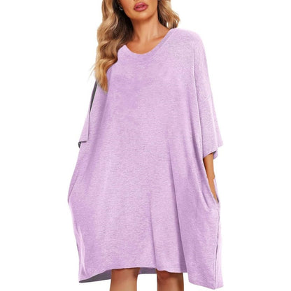 Women's nightgown home clothes T-shirt short sleeved printed pajamas nightgown with pockets