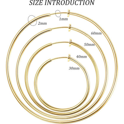 LOYALLOOK 4 Pairs Stainless Steel Clip on Hoop Earrings for Women Fake Hoop Earrings Spring Hoop Earrings for Non-Pierced Ears
