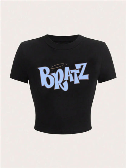 Fashionable summer short letter printed spicy girl casual and comfortable slim fit short sleeved T-shirt top