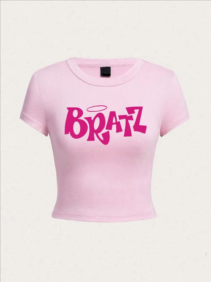 Fashionable summer short letter printed spicy girl casual and comfortable slim fit short sleeved T-shirt top