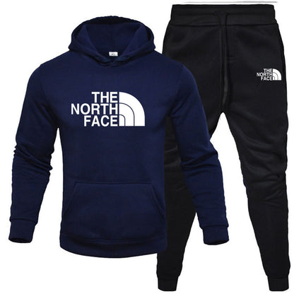 Men's pullover with fleece hoodie sweatshirt set printed casual sports set