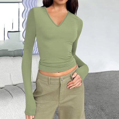 Autumn and winter women's V-neck long-sleeved basic slim fit all-match T-shirt tops for women