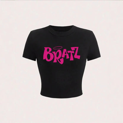 Fashionable summer short letter printed spicy girl casual and comfortable slim fit short sleeved T-shirt top