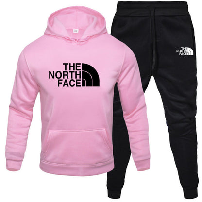 Men's pullover with fleece hoodie sweatshirt set printed casual sports set
