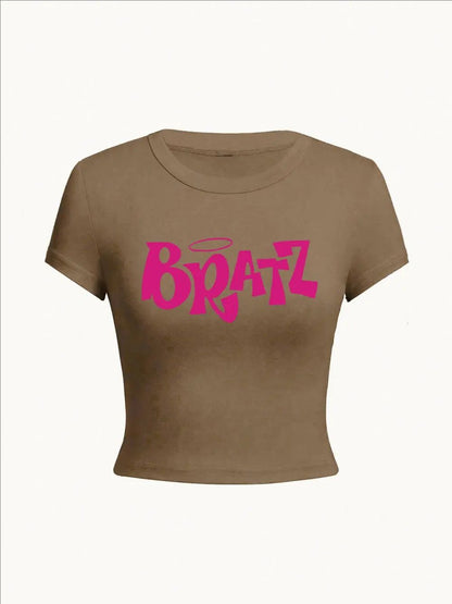 Fashionable summer short letter printed spicy girl casual and comfortable slim fit short sleeved T-shirt top