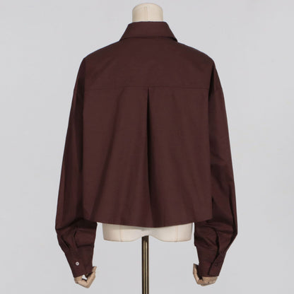 Minimalist style women's casual loose solid color long sleeved short shirt