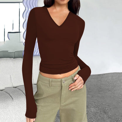 Autumn and winter women's V-neck long-sleeved basic slim fit all-match T-shirt tops for women