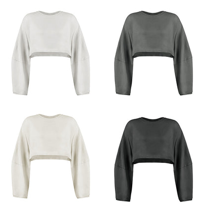 Umbilical round neck sweatshirt, European and American women's short sports base shirt, T-shirt, knitted shirt, long sleeved top