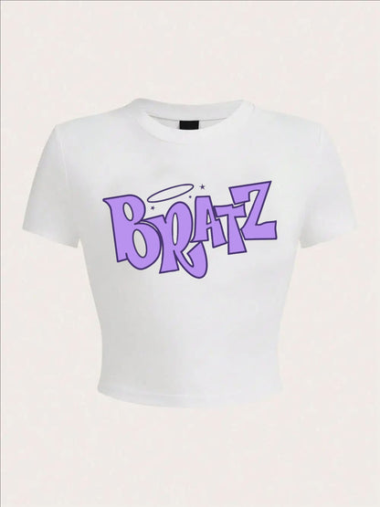 Fashionable summer short letter printed spicy girl casual and comfortable slim fit short sleeved T-shirt top