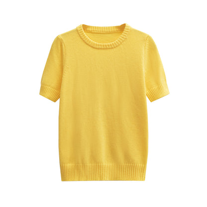 European and American style women's new French niche wool short sleeved round neck top
