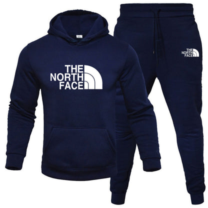 Men's pullover with fleece hoodie sweatshirt set printed casual sports set