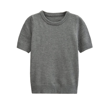 European and American style women's new French niche wool short sleeved round neck top