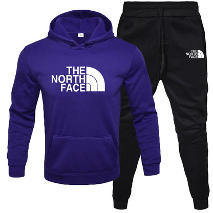 Men's pullover with fleece hoodie sweatshirt set printed casual sports set